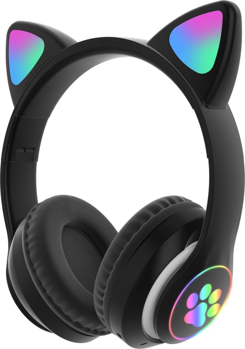 Framehack - Kinder hoofdtelefoon - cat headphones | Draadloze koptelefoon Bluetooth met led kattenoortjes zwart | Koptelefoon voor Kinderen - Met Led Kat Oortjes | met verlichting poot — afbeelding 1