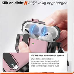 Case geschikt voor Apple AirPods 4 Hoesje - Waterdicht - 100% Shockproof Case - Vergrendelknop - Roze — thumbnail 2