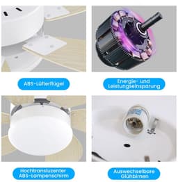 NETTLIFE Plafondventilator Met Verlichting - E27 - houtkleur - 6 Bladen Ventilator - met Afstandsbediening - 75cm - Timing Plafondlamp - Voor Woonkamer | Slaapkamer | Keuken | Eetkamer-excl. lichtbron — thumbnail 2