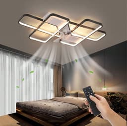 Smart Lamp Ventilator - Dimbaar - LED Plafond Ventilator - Zwart/Wit - Moderne Kroonluchter Ventilator - 90 cm - Woonkamerlamp — thumbnail 1