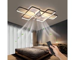 Smart Lamp Ventilator - Dimbaar - LED Plafond Ventilator - Zwart/Wit - Moderne Kroonluchter Ventilator - 90 cm - Woonkamerlamp
