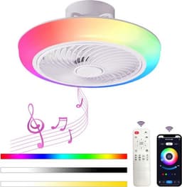 RGB Ventilator - Smart Lamp - Bluetooth Luidspreker - Dimbaar Met Afstandsbediening En App - Met Speaker - Plafondventilator - 46 cm - Woonkamerlamp - Moderne lamp — thumbnail 1