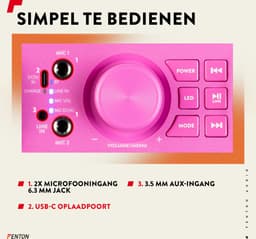 Karaoke set met 2 microfoons - Fenton KAR55P - Met discobol en Bluetooth - Voor kinderen - Roze — thumbnail 4