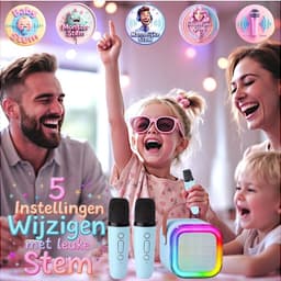 Klikkopers® - StemTovenaar Karaoke Set - Karaoke Machine met 2 Draadloze Microfoons - Voor Volwassenen en Kinderen - Bluetooth - LED - Blauw - Bluetooth Speaker - Karaoke machine — thumbnail 4