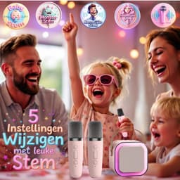 Klikkopers® - StemTovenaar Karaoke Set - Karaoke Machine met 2 Draadloze Microfoons - Voor Volwassenen en Kinderen - Bluetooth - LED - Roze - Bluetooth Speaker - Karaoke machine — thumbnail 3