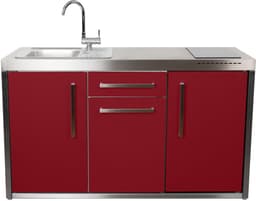 Minikeuken BeNeLux Stengel MO150 S voorgemonteerde metalen outdoor keuken met koelkast - inductie kookplaat - water en electriciteits aansluiting inclusief alle toebehoren - Rood Bordeaux — thumbnail 1