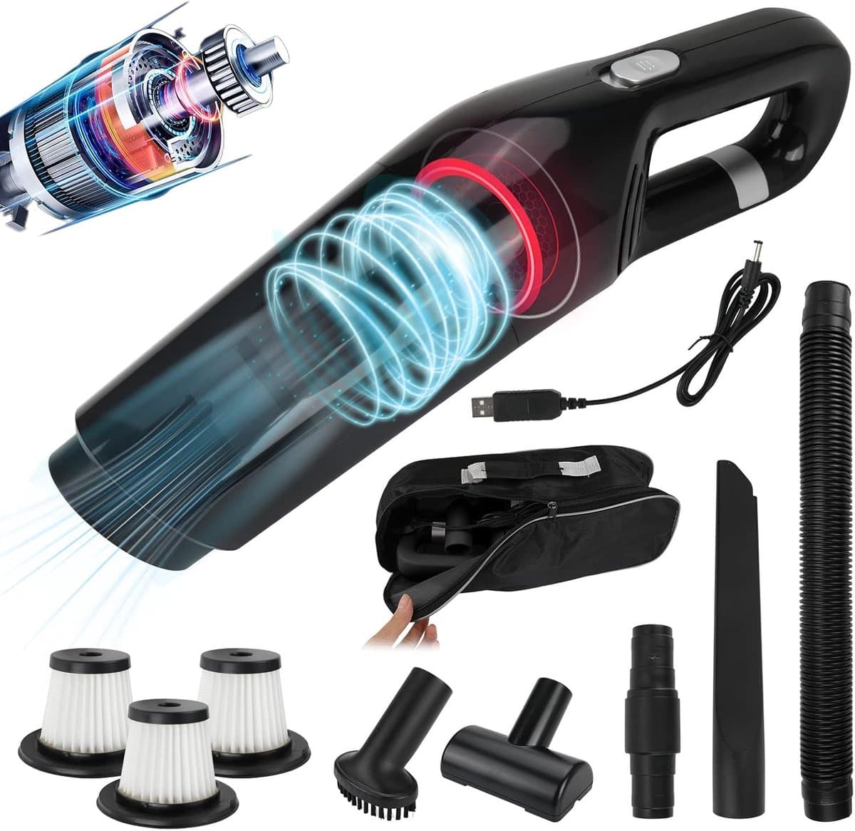 Draadloze handstofzuiger 120W - krachtige en oplaadbare mini-stofzuiger voor auto, huis en moeilijk bereikbare plekken — afbeelding 1