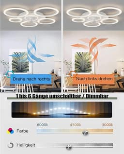 6 Ringen Plafondventilator - Zwart - 6 Snelheden - Dimbaar Met Afstandsbediening en APP - Moderne Cirkel Ventilator Licht — thumbnail 2
