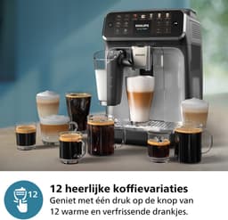 Philips 4400 Series - Espressomachine - 12 Warme & Koude Dranken - LatteGo Melksysteem - 40% Stiller - QuickStart - AquaClean Filter - Volautomatisch - Zwart & Zilver - Koffiemachine met bonen - EP4446/70 — thumbnail 2