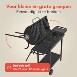 KitchenBrothers 2-in-1 Houtskool BBQ XL - Verstelbare luchtroosters - PFAS Vrij - Dubbele BBQ - Zijtafels - Grillrooster BBQ - Vaderdag Cadeau - Zwart — thumbnail 3