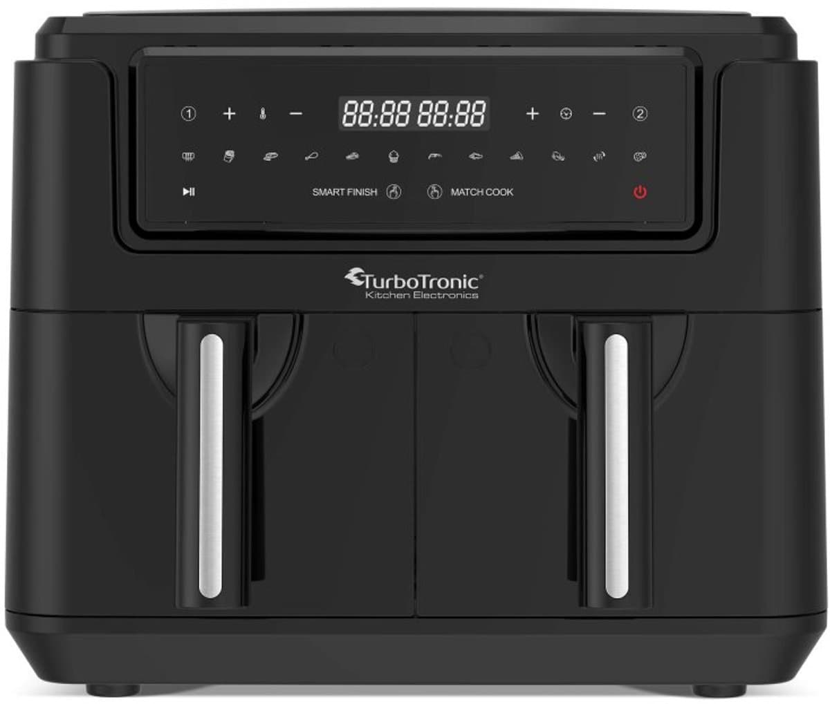 TurboTronic AF118 Dubbele Airfryer XXL - Digitale Heteluchtfriteuse - Dubbele mand - 7,6 Liter - 2x 3,8L - 12 programma's - Touchscreen - Zwart — afbeelding 1