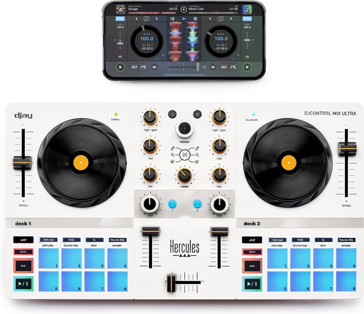 Hercules DJ Control Mix Ultra - Smartphone DJ Controller - Algoriddim Djay - Bluetooth - iOS/Android — afbeelding 1