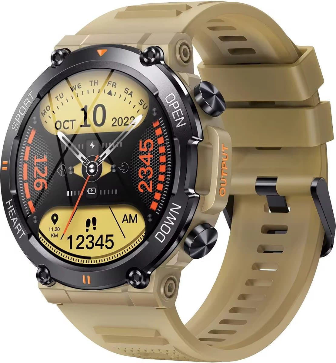 Smartwatch, KH-56-GEEL, Smartwatch Dames en Heren, Horloge, Smartwatch Bluetooth, Sporthorloge, Horloge Heren en Dames, Activity Tracker, Smartwatch Android, IPS Scherm, WATERDICHT, 30 Dagen Standby, Smartwatches geschikt voor IOS, Android — afbeelding 1