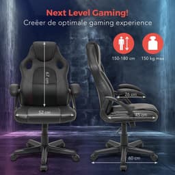 LifeGoods Gaming Stoel - Gamestoel - Verstelbaar in Hoogte - Comfortabele Gaming Chair - Kunstleer - Zwart — thumbnail 2