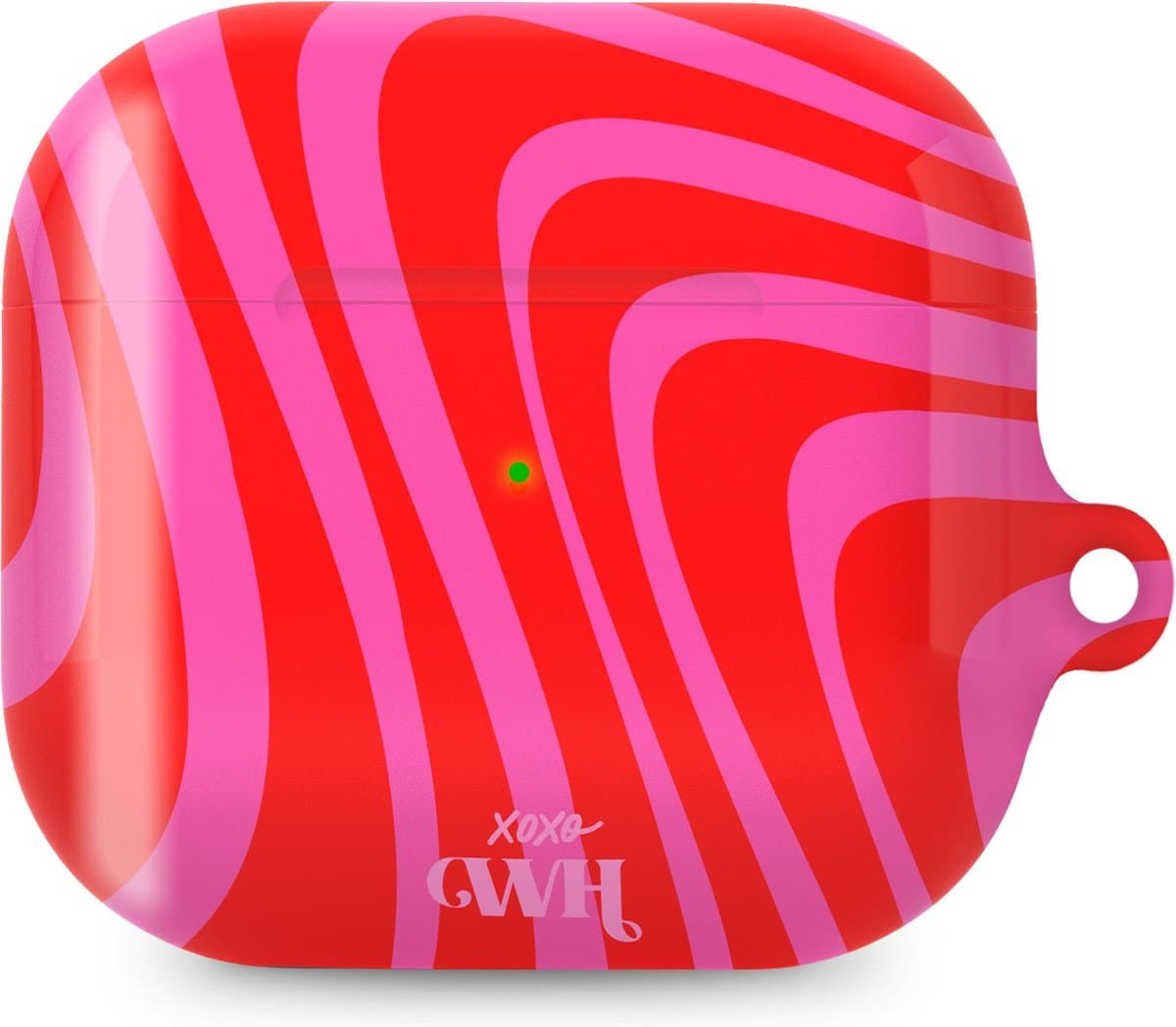 xoxo Wildhearts hoesje geschikt voor AirPods 4 - Berry Much - Ook als telefoonhoesje verkrijgbaar - schokbestendige case - koptelefoonhoesje - Glimmende afwerking - Beschermhoes met golvende print - golven - Rood - Roze — afbeelding 1