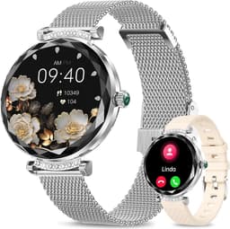Synyq Diamond Smartwatch Dames Zilver - 39mm - AMOLED Scherm - 2 Bandjes - Horloge met Belfunctie - Bloeddrukmeter - Stappenteller - Dames Horloge -Android en iOS — thumbnail 1
