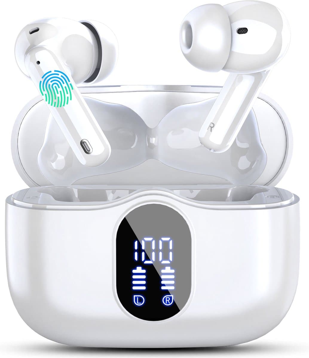 PrimeSound Sky Pro Draadloze Oordopjes - Active Noise Cancelling - LED Display - Bluetooth 5.3 - Wit — afbeelding 1