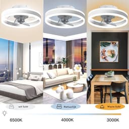 Plafondventilator Met Verlichting - Smart Lamp Met Afstandsbediening – Plafonniere Keuken Lamp Met 6 Ventilatiesnelheden - Woonkamerlamp – Plafond Ventilator Lamp Met Timer - Wit — thumbnail 4