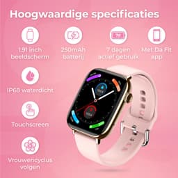 Nuvance Smartwatch Dames & Heren met Bluetooth - IP68 Waterdicht - Geschikt voor alle Smartphones - Stappenteller en Hartslagmeter - Roze — thumbnail 5