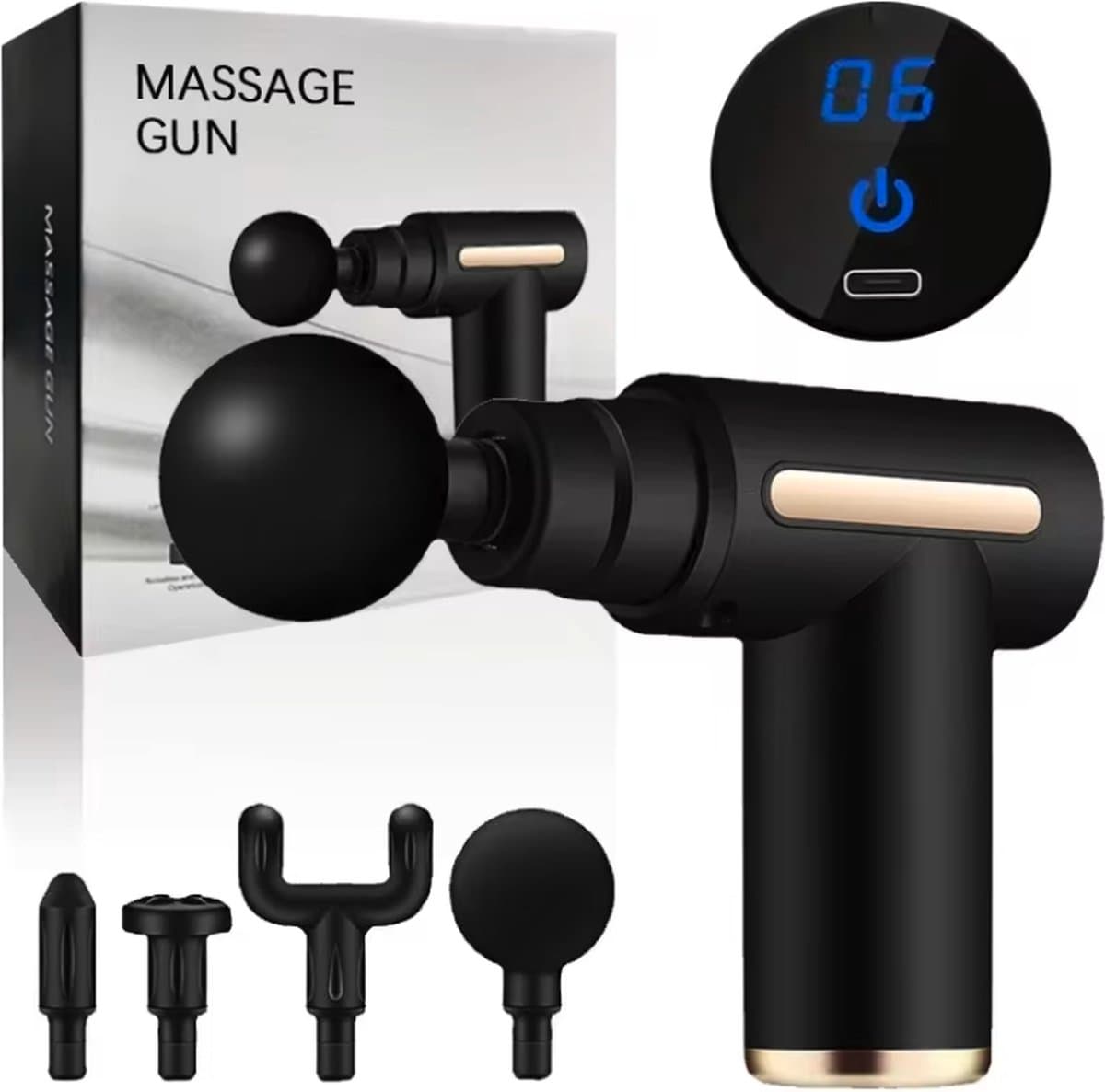 Massage Gun - Professioneel - Inclusief 4 Opzetstukken - Zwart - Massage Apparaat - Massage-gun - Massagegun — afbeelding 1