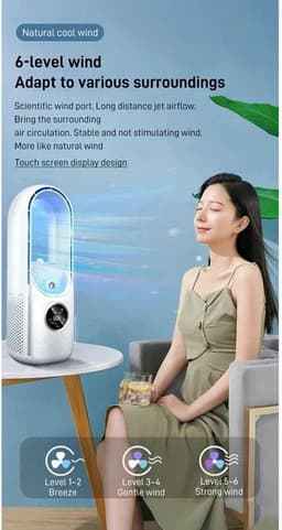 Mobiele Airco - Draagbare USB Luchtkoeler & Bladloze Ventilator - 6 Instelbare Sterktes - Stille Koelventilator & Luchtbevochtiger ( zwart ) — thumbnail 3
