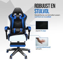 Avalo Gaming Stoel - Gamestoel Ergonomisch Verstelbaar - Bureaustoel - Gaming Chair voor Bureau - Zwart/Blauw — thumbnail 3