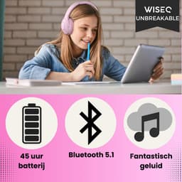 WiseQ Onbreekbare Draadloze Kinderkoptelefoon – Koptelefoon Meisje Bluetooth – Koptelefoon Kinderen Draadloos – Over Ear – 45 Uur Batterij – Met Microfoon – Volumebegrenzer – Roze — thumbnail 3