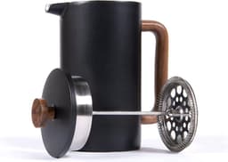 House of Husk French Press Cafetière - 1 Liter - Dubbelwandig - Zwart / Acacia Hout — thumbnail 4