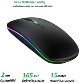 Draadloze LED Bluetooth Muis - Ergonomisch - RGB - Laptop en Gaming - Draadloos - Zwart - Met USB-C hub — thumbnail 2