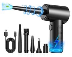Air Duster Draadloos - 5 opzetstukken - Compressed air - stofreiniger - Air duster - Oplaadbaar 6000mAh - 51.000 RPM - Perslucht - Compressed Air - Zwart