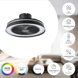 EGLO Vallonia Plafondventilator met lamp - Ø 48 cm - 3 snelheden - Instelbaar wit licht - RGB - Dimbaar - DC energy saving - Zwart — thumbnail 5