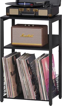 LP Opbergsysteem - Zwart - Tot 100 Platen - Stevig Hout & Metaal - 65 x 40 x 30 cm (H x B x D) - Platenspeler Meubel - Platen Houder - Vinyl Kast / Tafel - Standaard - Platenrek - Platenhouder - Platenkast — thumbnail 1