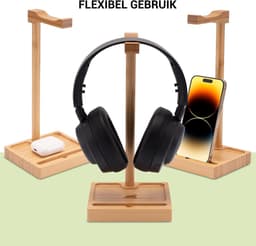 MY FAT GORILLA Headset Houder Bamboe | Koptelefoon Houder van Hout | Standaard Koptelefoon | Hoofdtelefoon Stand | Koptelefoonhouder met Opberglade | Headset Hanger | Headphone Stand — thumbnail 4