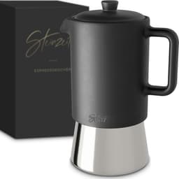 Steinzeit Design Espressomaker van Keramiek (300ml) - Espressomaker Inductie geschikt voor alle soorten fornuizen - Mokkakan met RVS basis en keramische kan - Espressomaker Roestvrij Staal — thumbnail 1