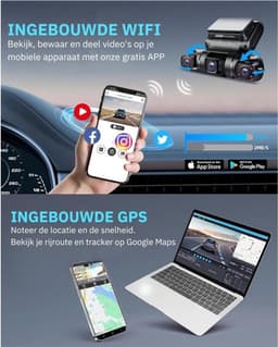 Luxe Dashcam voor Auto – Voor en Achter – Achter Draadloos – Ingebouwde WiFi – 1080P – Full HD – Ingebouwde GPS – Zwart — thumbnail 5
