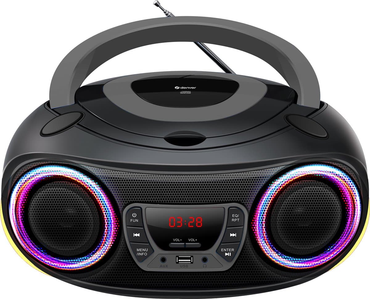 Denver Draagbare Radio CD Speler Kinderen - Bluetooth - Lichteffecten - Boombox - AUX - FM - TCL212BT - Grijs — afbeelding 1