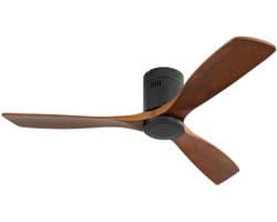 52 inch plafondventilator met laag profiel, DC 3, ventilatorblad van gesneden hout, geluidloze omkeerbare motor, afstandsbediening