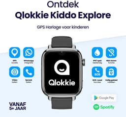 Qlokkie Kiddo Explore - GPS horloge kind - Smartwatch kinderen - GPS tracker kind met nauwkeurige locatiebepaling - GPS horloge kind met simkaart - Stel veilige zones in - SOS functie - Whatsapp - Zwart — thumbnail 2
