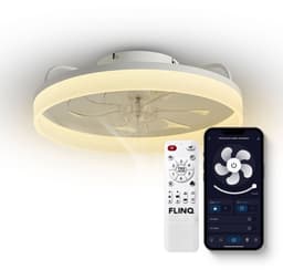 FlinQ AeroGlow Smart Plafondventilator met Verlichting - Ventilator voor aan het Plafond - Ideaal voor op de Slaapkamer - Bestuurbaar met App of Afstandsbediening - Wit — thumbnail 1