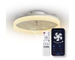 FlinQ AeroGlow Smart Plafondventilator met Verlichting - Ventilator voor aan het Plafond - Ideaal voor op de Slaapkamer - Bestuurbaar met App of Afstandsbediening - Wit
