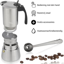 Milu Percolator voor Inductie | 2, 4, 6, 9 Koffiekopjes | RVS Espresso Maker met Onderzetter, Lepel en Borstel | 450ml / 9 Kopjes Moka Pot — thumbnail 4