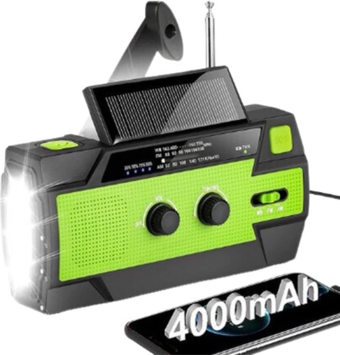 Noodradio Solar Opwindbaar en Batterij - Noodpakket - Draagbare Survival Radio - 4000 mAh - Powerbank Zonneenergie - Bouwradio - Zaklamp – Rood — afbeelding 1