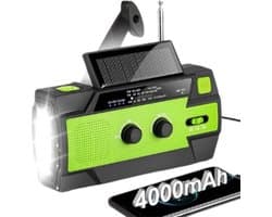 Noodradio Solar Opwindbaar en Batterij - Noodpakket - Draagbare Survival Radio - 4000 mAh - Powerbank Zonneenergie - Bouwradio - Zaklamp – Rood