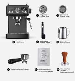HiBREW H10A Semi Automatisch Espresso Koffiezetapparaat, 19 Bar Druk, Melkopschuimer, Temperatuur Instelbaar, 350ml Kan - Adamantine Zwart — thumbnail 5