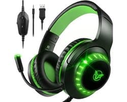 StayPowered Gaming Headset - Ultiem Geluid & Comfort - Noise Cancelling Microfoon - Surround Sound - Multi-platform Compatibel - Plug & Play - Ergonomisch Design - LED Verlichting - Zwart/Groen - Levering Sneller dan Aangegeven!