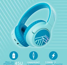 PowerLocus Bobo - Draadloze Koptelefoon voor Kinderen - Bluetooth koptelefoon - 74/85/94dB Volumebegrenzing - Led Verlichting - Audio Sharing Functie - Blauw — thumbnail 2