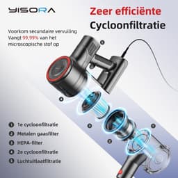 Yisora - Steelstofzuiger met snoer - Steelstofzuigers - 6 in 1 Stofzuiger zonder zak - Handstofzuiger met steel - 3 verschillende opzetstukken - 600W - Blauw - 23Kpa- ultra licht — thumbnail 4