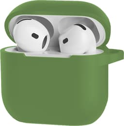 Hoesje - Geschikt voor Apple AirPods 4 - Siliconen Hoes met Clip - Silicone Case Cover - Donkergroen — thumbnail 1