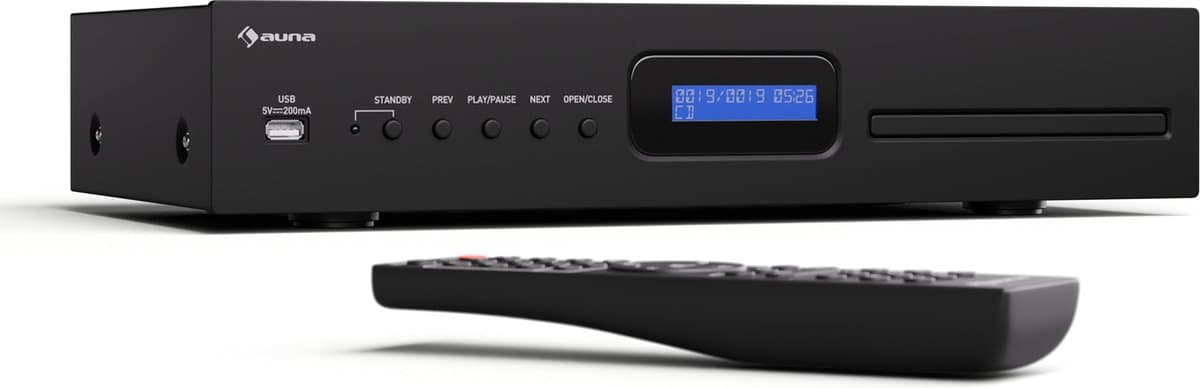 Auna Art22 hifi-cd-speler met slot-in-mechanisme, USB-ingang, cd- en mp3-weergave, afstandsbediening, optische en coaxiale uitgangen – geluidskwaliteit van 3W – zwart — afbeelding 1
