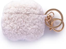 Casemania Hoesje Geschikt voor Apple AirPods 4 - Wit - Schokbestendig Teddy Furr Cover met Ring & Sleutelhanger — thumbnail 5